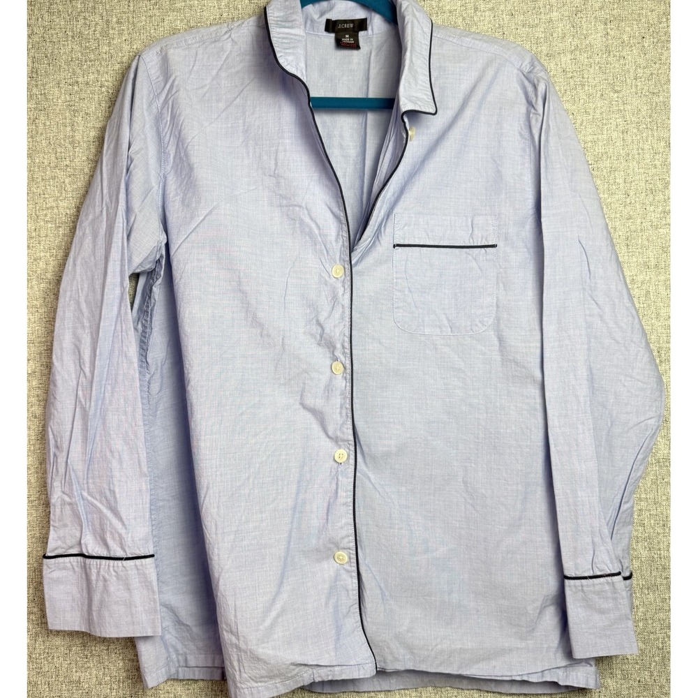 J Crew Pajama‎ Nightshirt Medium Blue Poplin 100% Cotton Long Sleeve Sleepwear
